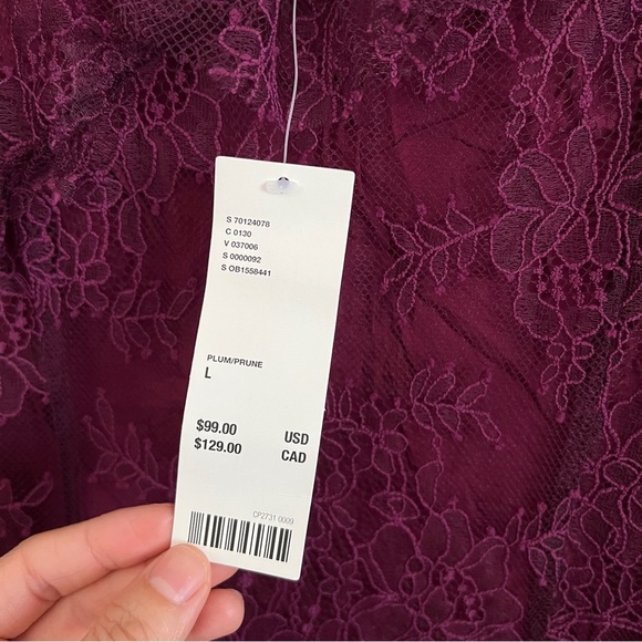 Urban Outfitters UO Real Love Lace Dress with Slit Plum Burgundy-NWT-Size Large - Picture 10 of 12